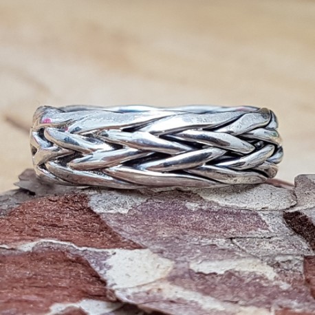 Bague Snake tresse plat en argent 925.