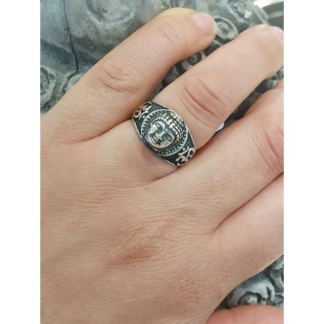 Bague tete de Bouddha et ohm en argent 925