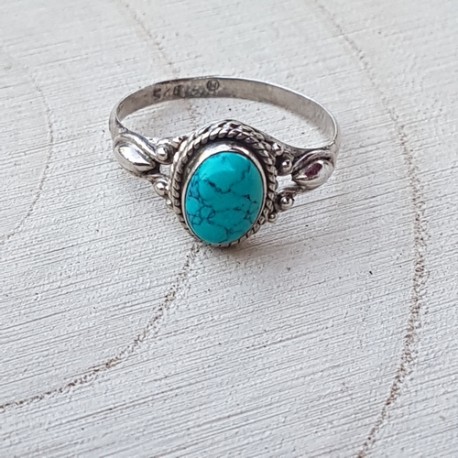 bague argent 925 turquoise verte 8x6 mm