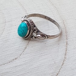 bague argent 925 turquoise verte 8x6 mm