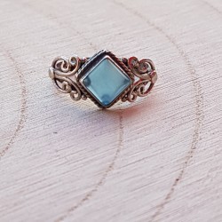 bague argent 925 agate bleue 7 mm