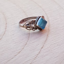 bague argent 925 agate bleue 7 mm