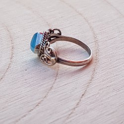 bague argent 925 agate bleue 7 mm