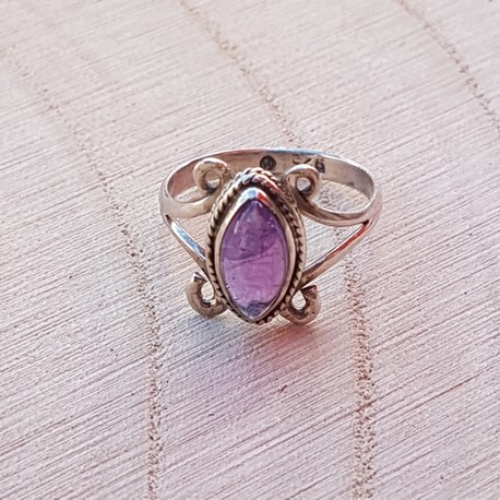 bague argent 925 amethyste navette cabochon