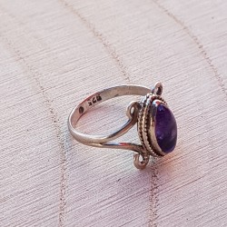 bague argent 925 amethyste navette cabochon