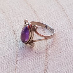 bague argent 925 amethyste navette cabochon