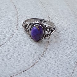 bague argent 925 turquoise mauve cabochon 8x6 mm