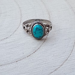 bague argent 925 turquoise verte cabochon 8x6 mm