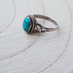 bague argent 925 turquoise verte cabochon 8x6 mm