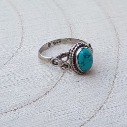 bague argent 925 turquoise verte cabochon 8x6 mm