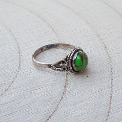 bague argent 925 turquoise verte cabochon rond 6 mm