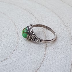 bague argent 925 turquoise verte cabochon rond 6 mm