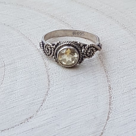 bague argent 925 citrine facettées rond 6mm