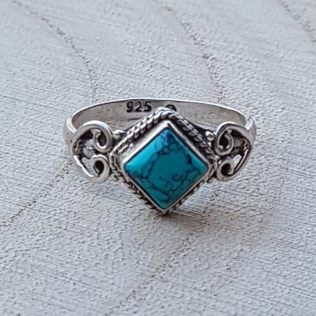 bague argent 925 turquoise carrée 6 mm