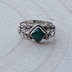 bague argent 925 malachite carrée 6mm