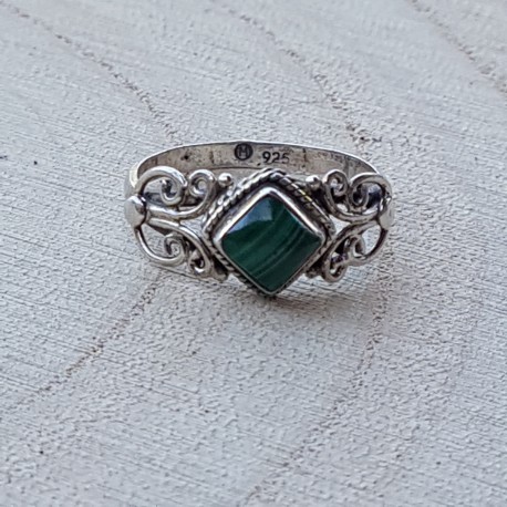 bague argent 925 malachite carrée 6mm