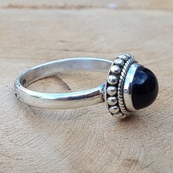 Bague onyx rond en argent 925.