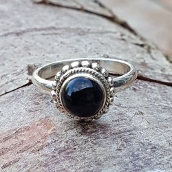 Bague onyx rond en argent 925.