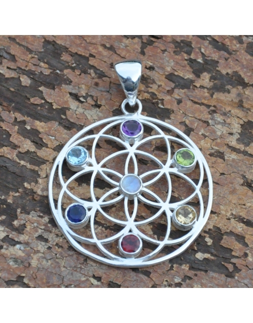 Pendentif fleur de vie 7 chakras .