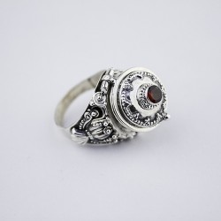 Bague poisson ronde rouge en argent 925